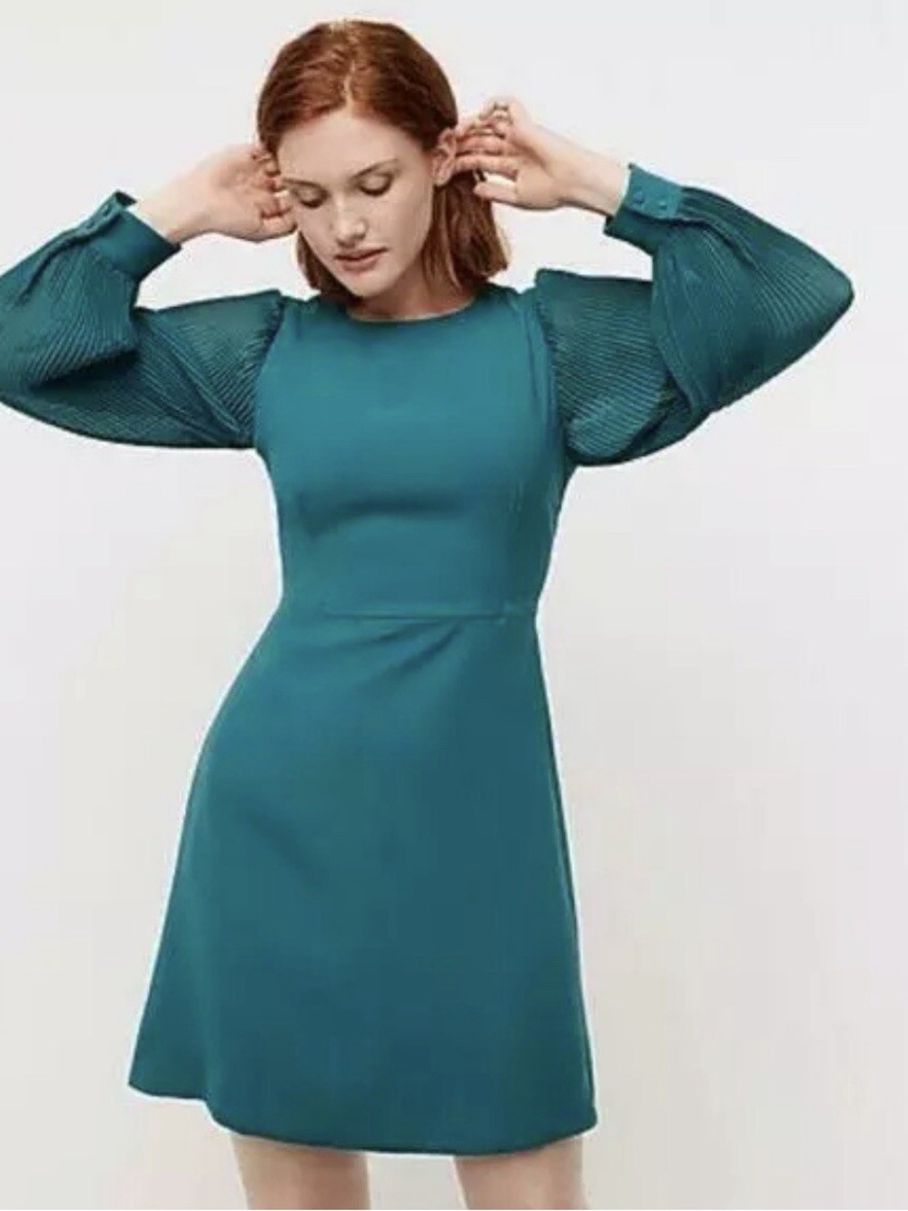 J.Crew Foggia Pleat Sleeve Crepe Fit and Flare Dress